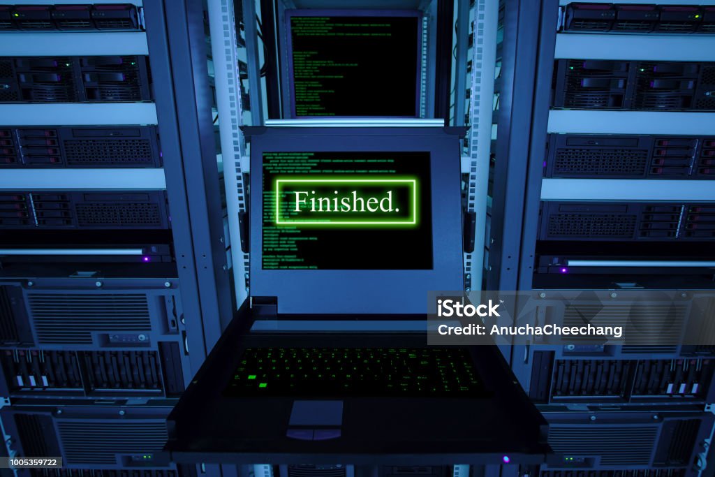 Finished Text And Blur Programming Code On Display Of Computer For ...