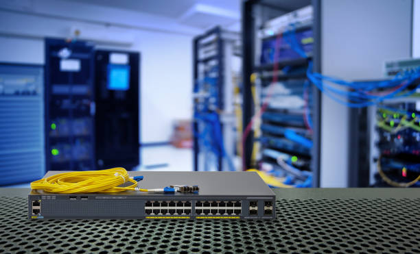fiber optic cable and Network switch 24 port gigabit and 4 port module for high speed network in data center room