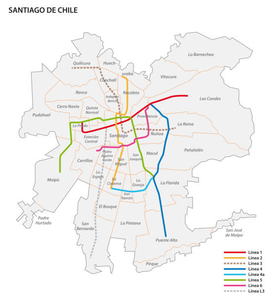 ilustraciones, imágenes clip art, dibujos animados e iconos de stock de mapa de metro de santiago - central america illustrations