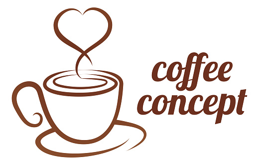 An abstract coffee cup heart shaped steam love cafe icon concept