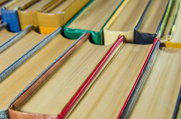 istock a stack of colorful books on the shelf 1005384704