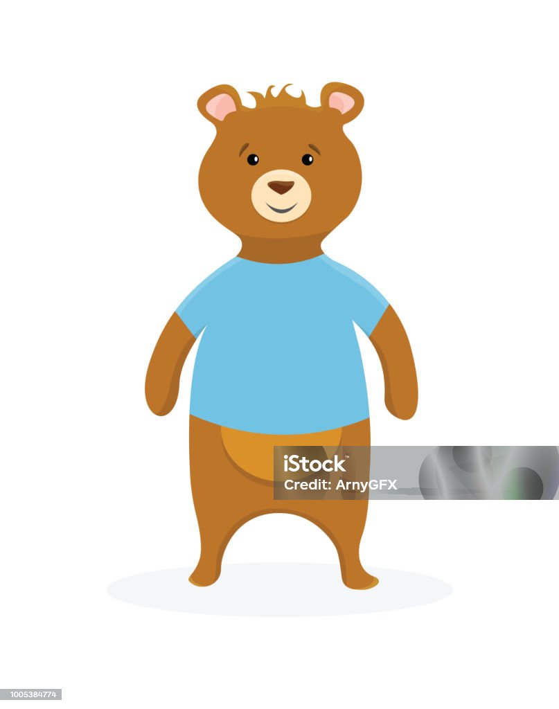 Vector Illustration Of Cartoon Bear In Blue Tshirt With Star Stock  Illustration - Download Image Now - iStock