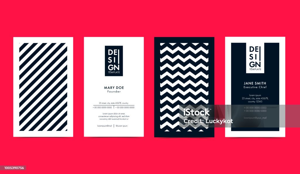 Set of creative B&W Business Card Layouts with geometric elements. Vector graphic. Business Card stock vector