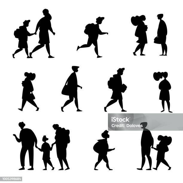 Set Character Different Students Go To School Stock Illustration - Download Image Now - Walking, Cut Out, Adult