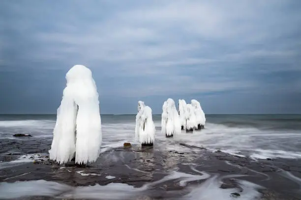 Winter on shore of the Baltic Sea in Kuehlungsborn, Germany.