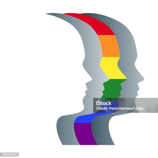 Gay And Gray Face Silhouettes In A Row Stock Illustration - Download Image Now - LGBTQIA Rights, Community, Equality