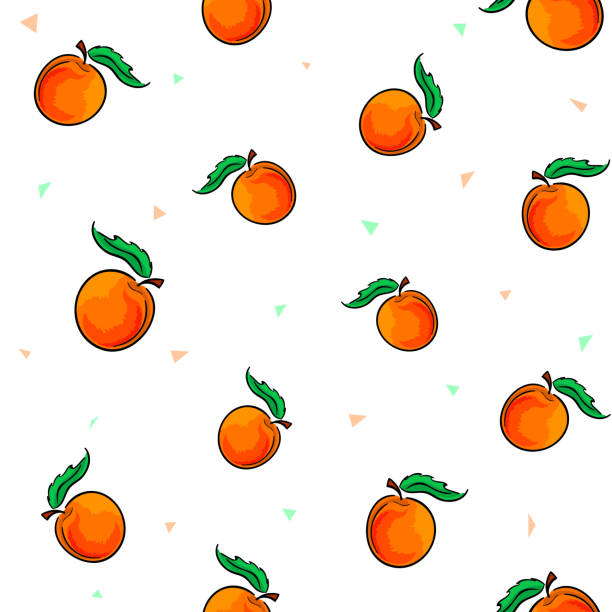 ilustraciones, imágenes clip art, dibujos animados e iconos de stock de conjunto de baldosas de duraznos deliciosos maduras sobre fondo blanco con triángulos de colores. ilustración de vector. - nectarine peaches peach abstract