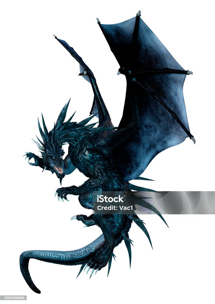 Dragon noir fantasy illustration 3D sur blanc - Photo de Dragon libre de droits