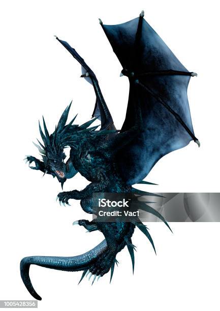 Photo libre de droit de Dragon Noir Fantasy Illustration 3d Sur Blanc banque d'images et plus d'images libres de droit de Dragon - Dragon, Création numérique, Forme tridimensionnelle