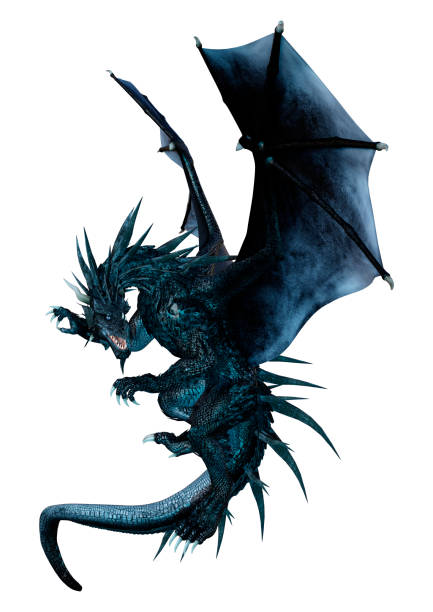 3D rendering of a black fantasy dragon isolated on white background