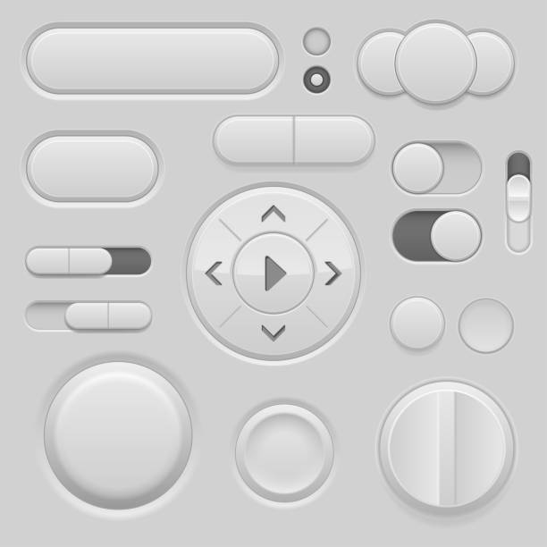 illustrations, cliparts, dessins animés et icônes de boutons de l’interface gris. 3d jeu d’icônes de l’interface utilisateur - ellipse chrome banner sign