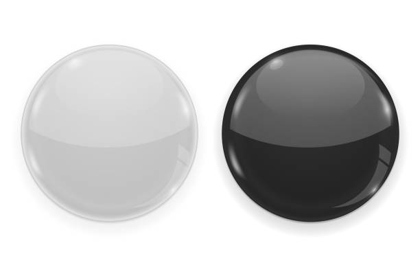 istock Black and white glass buttons isolated on white background. Round 3d icons 1005439614