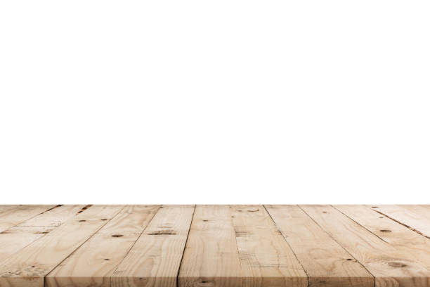 istock Empty wood table on isolated white background with display montage for product. 1005439966