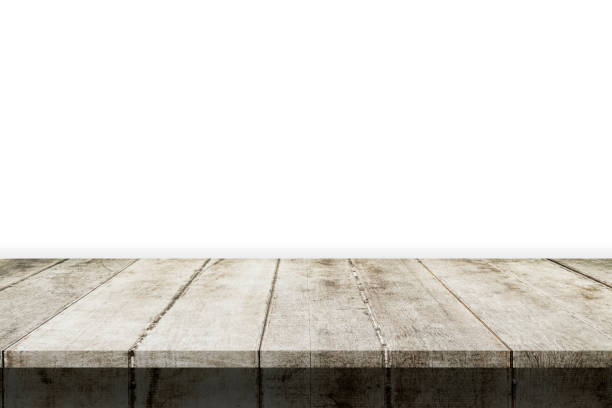 istock Empty wood table on isolated white background with display montage for product. 1005440060