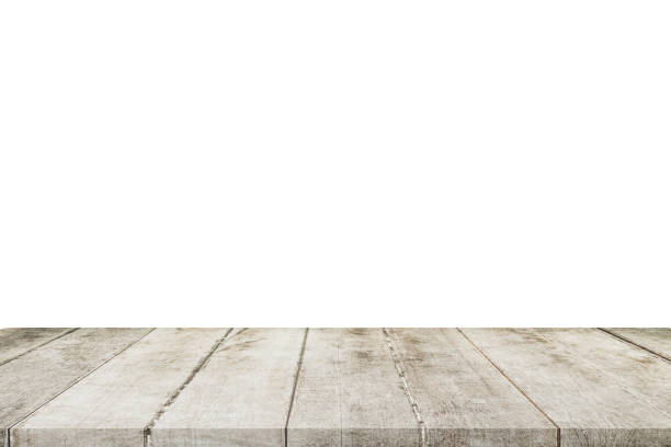 istock Empty wood table on isolated white background with display montage for product. 1005440110