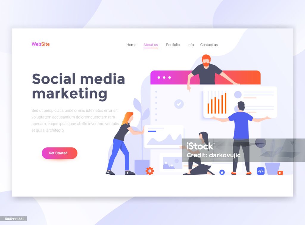 Flat Modern design of website template - Social media marketing Landing page template of Social media marketing. Modern flat design concept of web page design for website and mobile website. Easy to edit and customize. Vector illustration Social Media stock vector