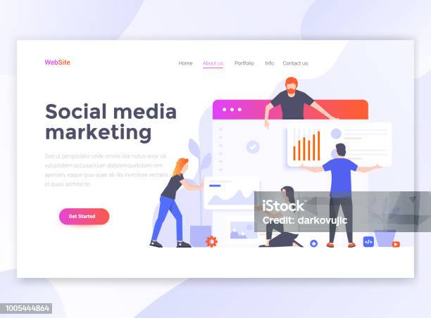 Flat Modern Design Of Website Template Social Media Marketing Stock Illustration - Download Image Now