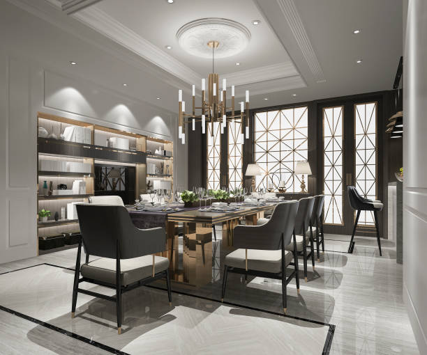 istock 3d rendering modern and luxury dining room with tv 1005452918