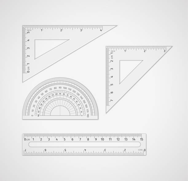 illustrazioni stock, clip art, cartoni animati e icone di tendenza di forniture scolastiche. set di strumenti di misurazione della plastica trasparente - geometry geometric shape protractor mathematics