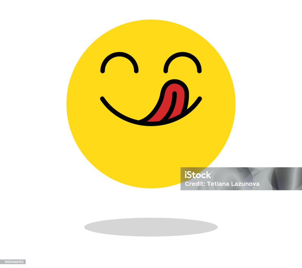 Yummy icon. Hungry smiling face with mouth and tongue. Delicious, tasty mood vector cartoon symbol Yummy icon. Hungry smiling face with mouth and tongue emoji. Delicious, healthy funny lunch tasty mood smile avatar happy yellow character cute vector isolated cartoon symbol Gourmet stock vector