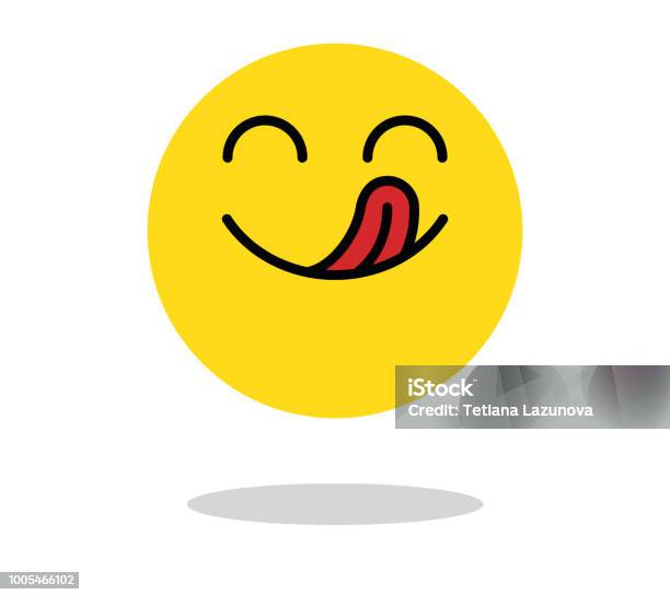 Yummy Icon Hungry Smiling Face With Mouth And Tongue Delicious Tasty Mood Vector Cartoon Symbol Stock Illustration - Download Image Now