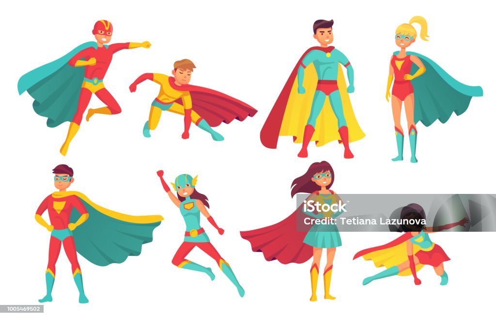 Ilustración de Personajes De Superhéroe De Dibujos Animados Hembra Y Macho  Volando Superhéroes Con Superpoderes Valiente Superman Y Superwoman  Aislaron Conjunto De Vectores y más Vectores Libres de Derechos de  Superhéroe -