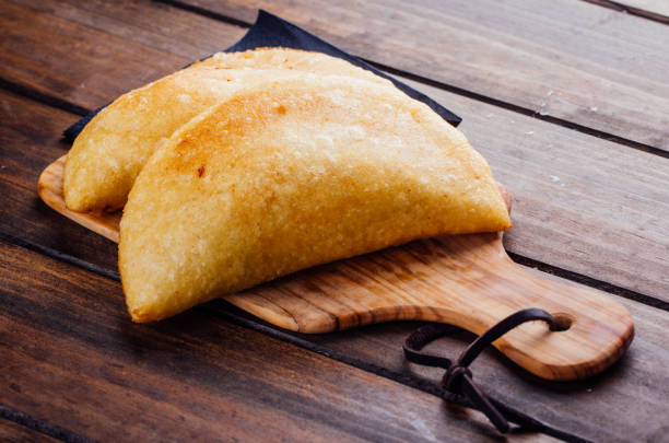 Fried empanadas, stuffed with chicken and meat stock photo