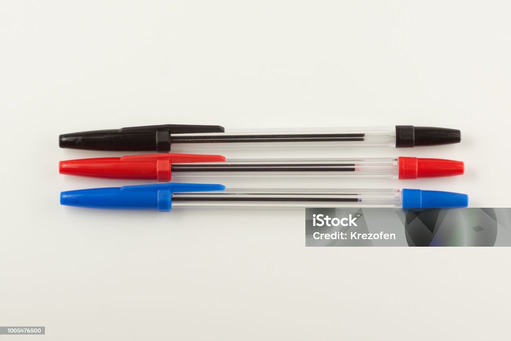 Three Colored Pens Stock Photo - Download Image Now - Ballpoint