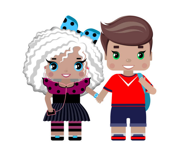 Boy And Girl Holding Hands Stock Illustration - Download Image Now - Active  Lifestyle, Athlete, Backpack - iStock