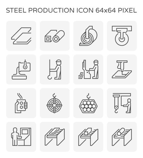 ilustrações de stock, clip art, desenhos animados e ícones de steel production icon - buns of steel