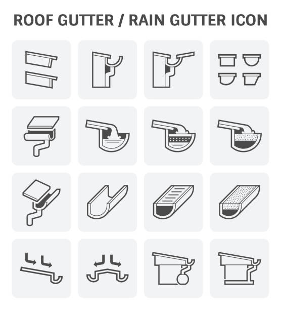 ilustrações de stock, clip art, desenhos animados e ícones de roof gutter icon - eaves