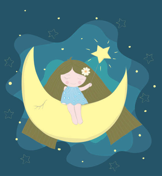 istock Fairy girl cartoon with moon at night. Hand drawn style 1005513450