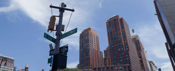 istock New York. Union Square buildings with signpost. 1005523574