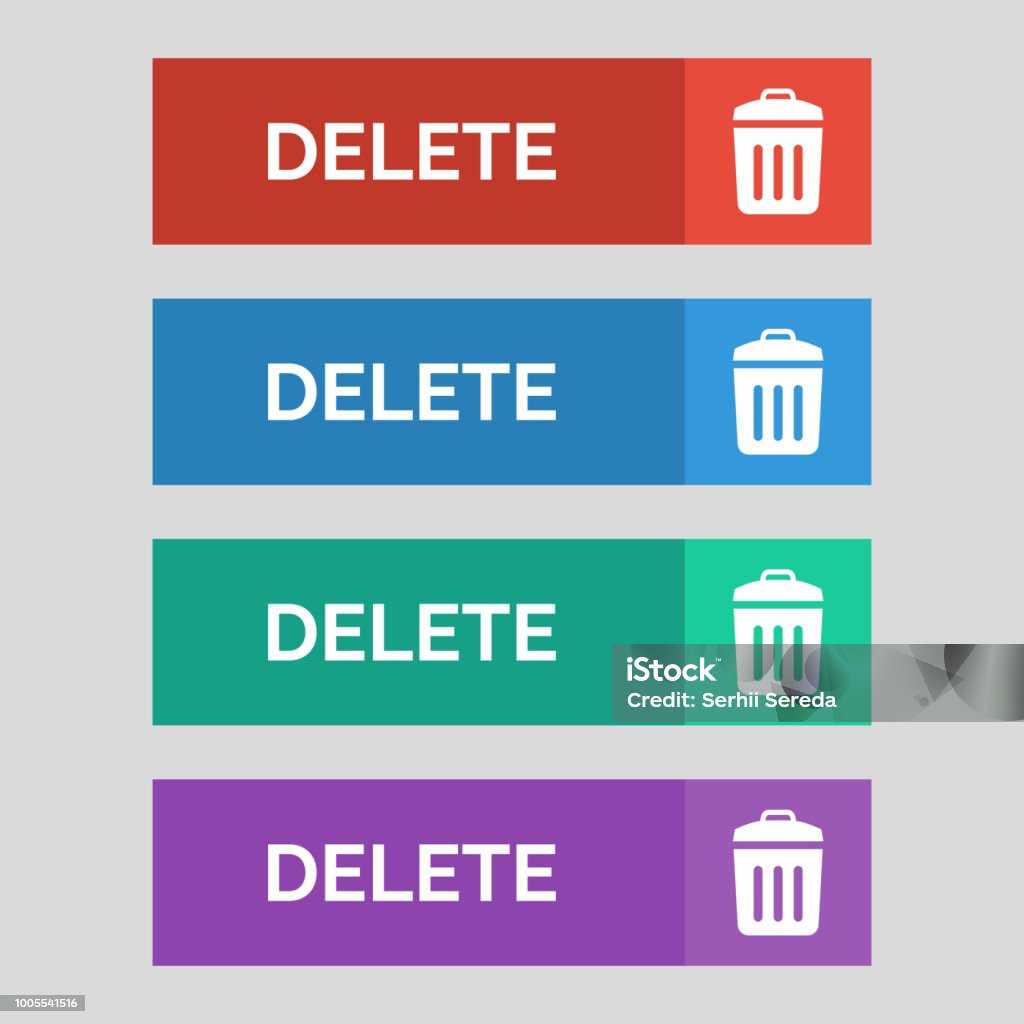 Delete Button Position Delete Flat Buttons On Grey Background Stock Illustration - Download ...