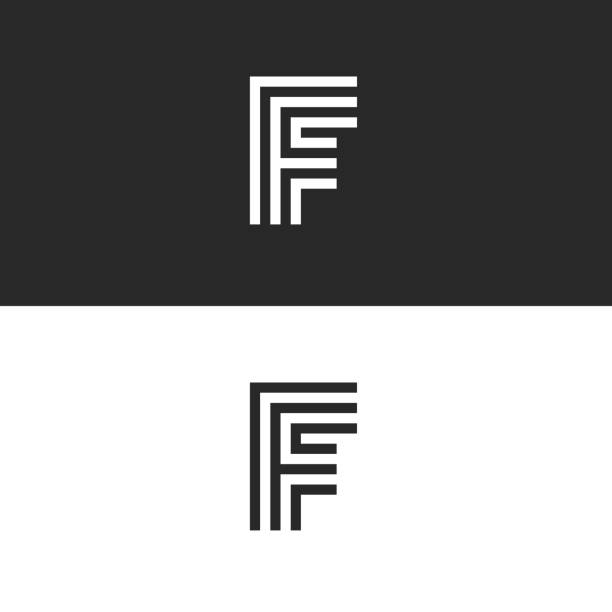 f-brief, monogramm identität logo, minimalistischen stil linear typografie gestaltungselement, stilvollen schwarzen und weißen linien emblem - f stock-grafiken, -clipart, -cartoons und -symbole