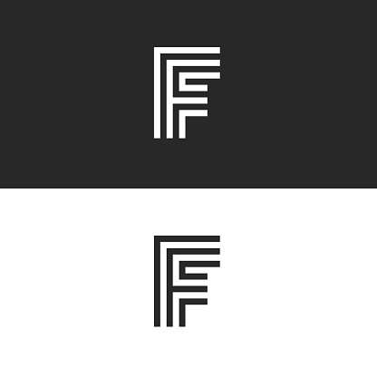 F letter, monogram identity logo, minimal style linear typography design element, stylish black and white lines emblem