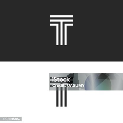 istock Simplest logo T letter monogram, capital letter initial linear minimal style typography design element, black and white parallel lines creative mark 1005545862