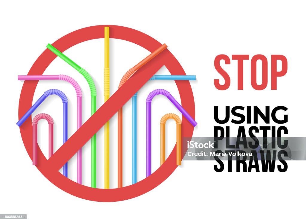 Poster with colorful plastic drinking straws Poster with colorful plastic drinking straws. Stop using plastic straws. Realisic vector illustration. Eco zero waste lifestyle Plastic stock vector