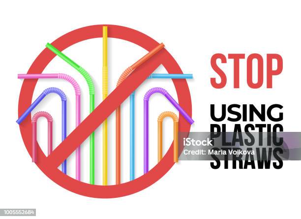 Poster With Colorful Plastic Drinking Straws Stock Illustration - Download Image Now - Plastic, Drinking Straw, Straw