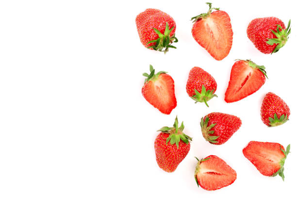 istock Strawberries isolated on white background with copy space for your text. Top view. Flat lay pattern 1005553102
