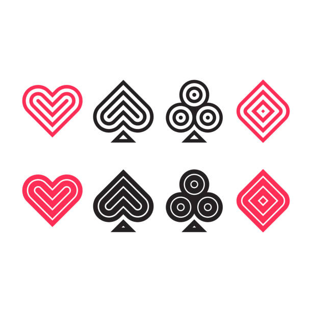 Poker icon set Heart, spade, club and diamond. Playing card suit icons in modern geometric minimal style. Vector cards symbols set. clubs playing card illustrations stock illustrations
