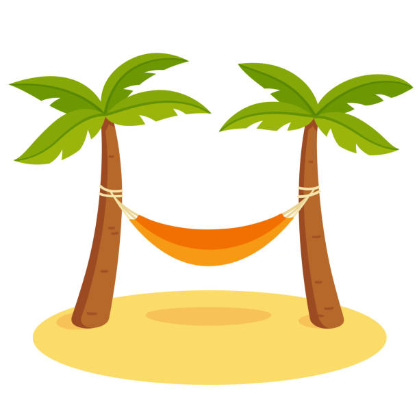Palm trees with hammock Palm trees with hammock, summer vacation on tropical beach. Isolated cartoon vector illustration. hammock stock illustrations