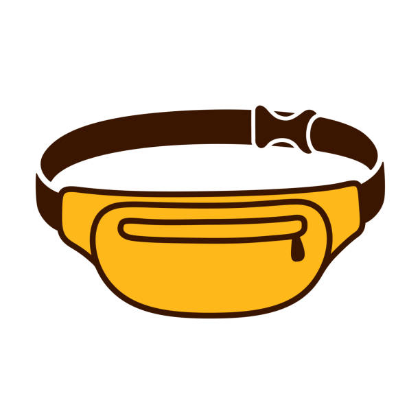Fanny pack illustration Fanny pack (waist bag) drawing. Isolated vector illustration. yellow belt stock illustrations
