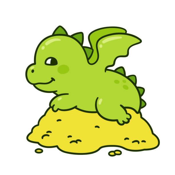 Cute Cartoon Dragon On Pile Of Gold Stock Illustration - Download Image Now  - Dragon, Art, Cartoon - iStock