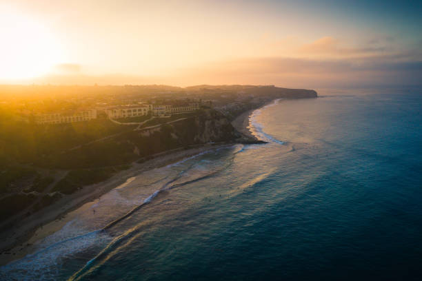 Aerial View of Dana Point Coastline at Sunrise Aerial View of Dana Point Coastline at Sunrise, California, USA dana point stock pictures, royalty-free photos & images
