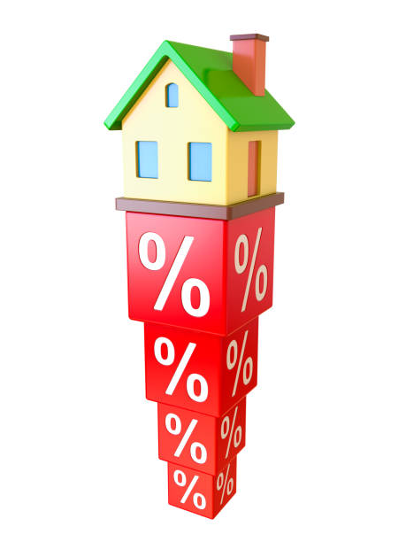 istock Abstract Miniature House On Red Percentage Blocks. 3d Illustration. 1005607528