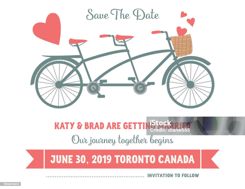 Retro Tandem Bicycle Save The Date Wedding Announcement Old fashioned Tandem Bicycle "save the date" announcement template Tandem Bicycle stock vector
