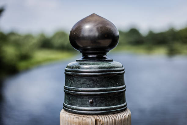 Closeup of metal post on bridge