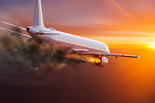 istock Airplane with engine on fire, concept of aerial disaster 1005627630