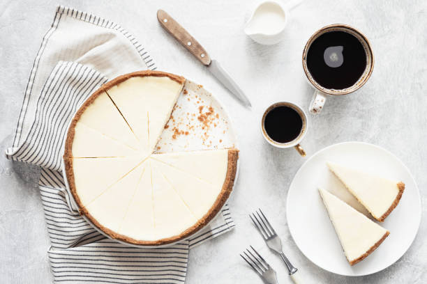 istock Classical New York Cheesecake And Coffee, Top View 1005633930